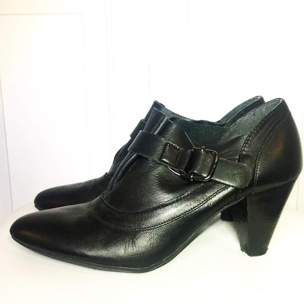 The Flexx Womens Ankle Boot Bootie Black Leather Heel Buckle Size 8B